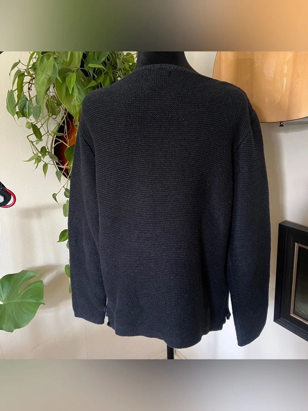 Orvis Cotton Blend V-Neck Dark Blue Gray Knit Sweater, Late 90s, Size Large